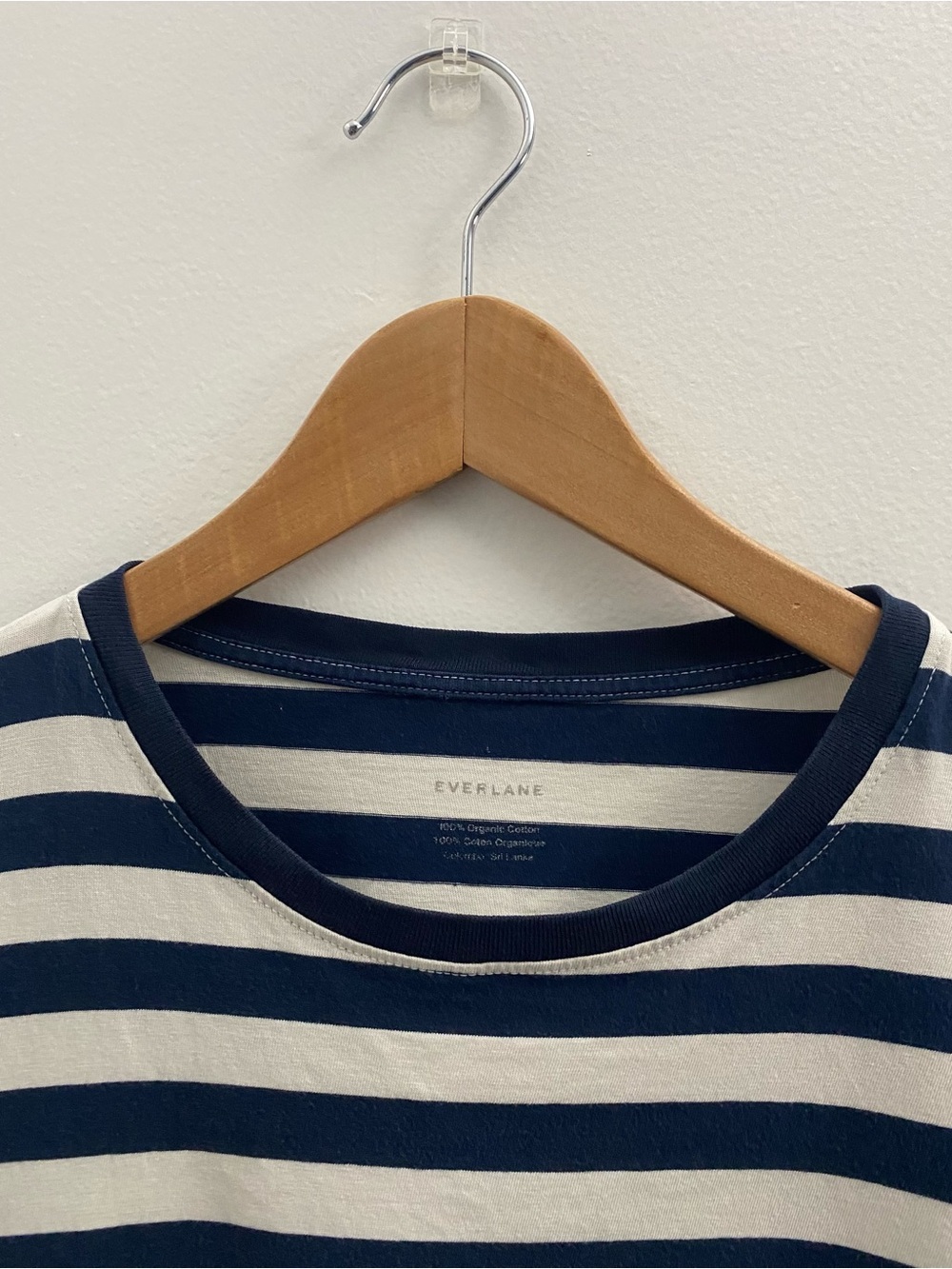 Everlane The Organic Cotton Boxy Tee in Navy/White Stripe Size Small/Medium - Picture 2 of 4